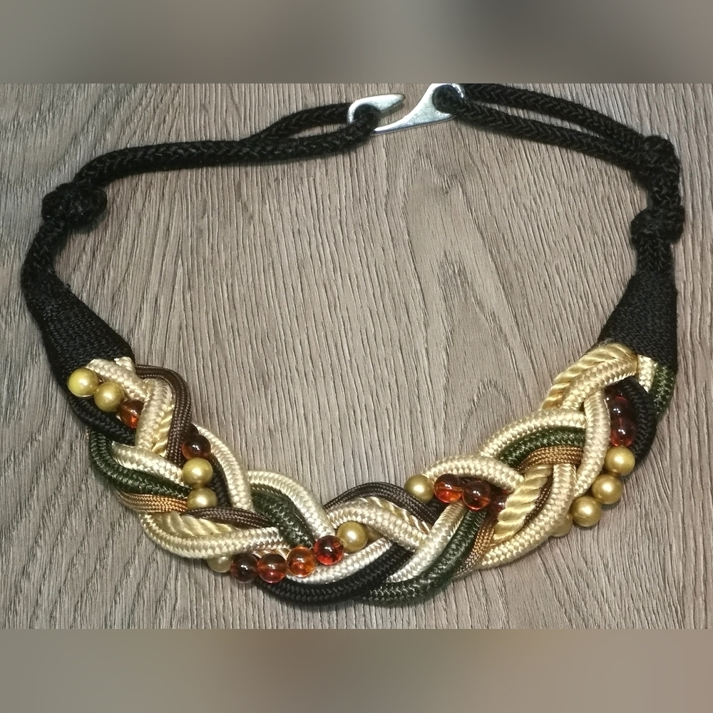 Vintage Grecian 70s retro style Black Green Gold corded braided belt